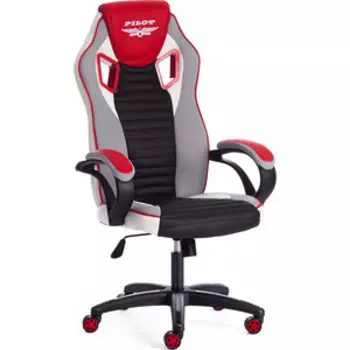 Компьютерное кресло TetChair Кресло PILOT кож/зам/ткань, черный перфорированный/св.серый/красный, 36-6/06/TW-14/36-161