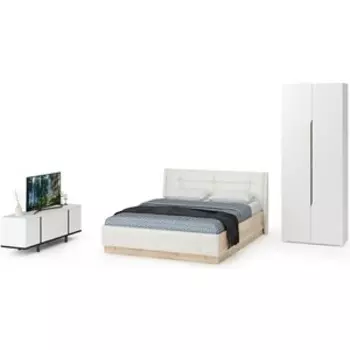 Комплект мебели Моби Муссон №8 цвет белый/дуб эндгрейн элегантный/искусственная кожа белая