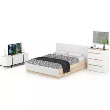 Комплект мебели Моби Муссон с зеркалом, цвет белый/чёрный/дуб эндгрейн элегантный/кожзам белый (11.28+13.97+13.276)