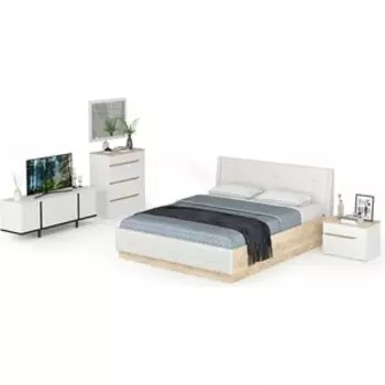 Комплект мебели Моби Муссон с зеркалом, цвет белый/чёрный/дуб эндгрейн элегантный/кожзам белый (11.28+16.03+13.97+13.276)