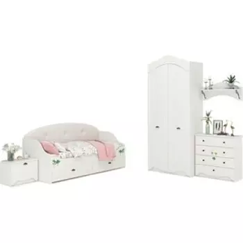 Комплект мебели Моби Роуз №11 корпус белый, под дерево, фасад ясень ваниль (13.195+11.27+13.235+13.297+15.68)