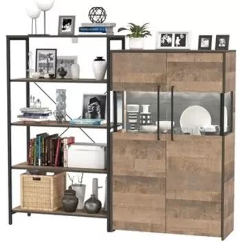 Комплект мебели Моби Трувор 13.151.01 стеллаж + 13.306 комод с витриной дуб гранж песочный/интра