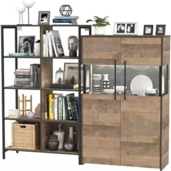 Комплект мебели Моби Трувор 13.151.02 стеллаж + 13.306 комод с витриной дуб гранж песочный/интра