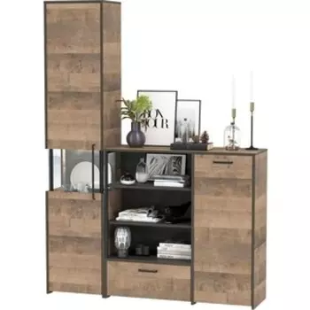 Комплект мебели Моби Трувор 13.205 шкаф-пенал с витриной + 13.307.01 комод дуб гранж песочный/интра