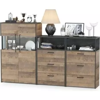 Комплект мебели Моби Трувор 13.306 комод с витриной + 13.307.02 комод с ящиками + 13.307.02 комод с ящиками дуб гранж песочный/интра