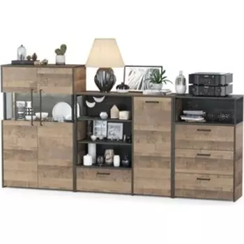 Комплект мебели Моби Трувор 13.307.01 комод + 13.306 комод с витриной + 13.307.02 комод с ящиками дуб гранж песочный/интра