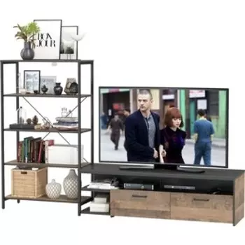 Комплект мебели Моби Трувор 13.70 тумба под ТВ + 13.151.01 стеллаж дуб гранж песочный/интра