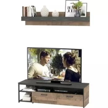 Комплект мебели Моби Трувор 13.70 тумба под ТВ + 15.60 полка дуб гранж песочный/интра