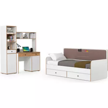 Комплект мебели Моби Вуди №37 белый премиум/дуб крафт золотой/саванна латте 900х2000