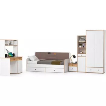 Комплект мебели Моби Вуди №39 белый премиум/дуб крафт золотой/саванна латте 900х2000