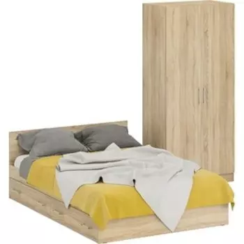 Комплект мебели СВК Стандарт кровать 140х200 с ящиками, шкаф 2-х створчатый 90х52х200, дуб сонома (1024354)