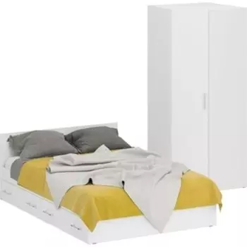 Комплект мебели СВК Стандарт кровать 140х200 с ящиками, шкаф угловой 81,2х81,2х200, белый (1024275)