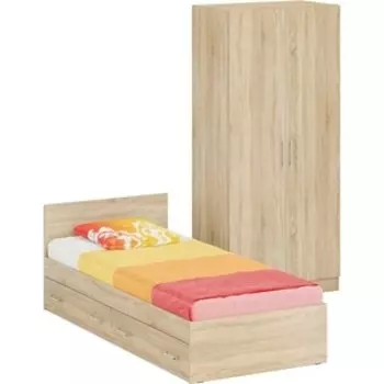 Комплект мебели СВК Стандарт кровать 90х200 с ящиками, шкаф 2-х створчатый 90х52х200, дуб сонома (1024348)