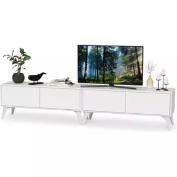 Комплект Моби Тумба под ТВ Спейс 13.269 + 13.269 цвет ЛДСП белый/МДФ белый глянец