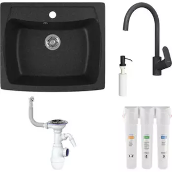 Комплект мойки GreenStone GRS-03-308 Am.Pm Like с фильтром Гейзер Смарт и дозатором, черная
