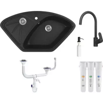 Комплект мойки GreenStone GRS-10E-308 Am.Pm Like с фильтром Гейзер Смарт и дозатором, черная