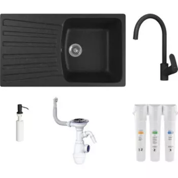 Комплект мойки GreenStone GRS-12-308 Am.Pm Like с фильтром Гейзер Смарт и дозатором, черная