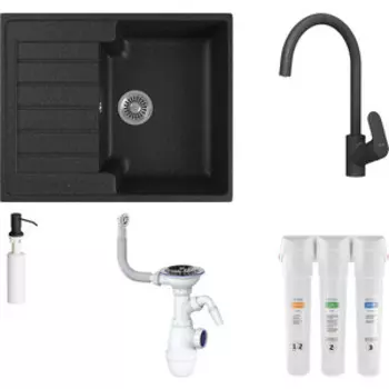 Комплект мойки GreenStone GRS-13s-308 Am.Pm Like с фильтром Гейзер Смарт и дозатором, черная