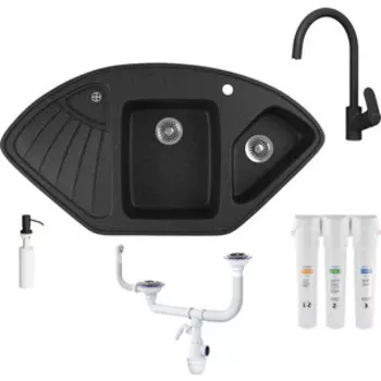 Комплект мойки GreenStone GRS-14K-308 Am.Pm Like с фильтром Гейзер Смарт и дозатором, черная