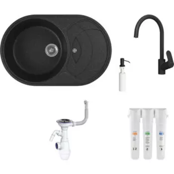 Комплект мойки GreenStone GRS-18S-308 Am.Pm Like с фильтром Гейзер Смарт и дозатором, черная