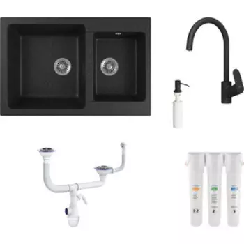 Комплект мойки GreenStone GRS-76k-308 Am.Pm Like с фильтром Гейзер Смарт и дозатором, черная