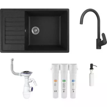 Комплект мойки GreenStone GRS-78L-308 Am.Pm Like с фильтром Гейзер Смарт и дозатором, черная
