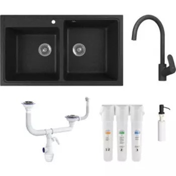 Комплект мойки GreenStone GRS-85k-308 Am.Pm Like с фильтром Гейзер Смарт и дозатором, черная