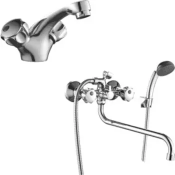 Комплект смесителей Decoroom для раковины и ванны, с душем, хром (DR50011R, DR50045R)