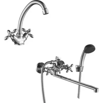 Комплект смесителей Decoroom для раковины и ванны, с душем, хром (DR53012, DR53043)