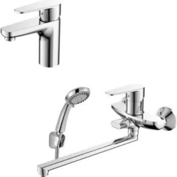 Комплект смесителей Decoroom для раковины и ванны, с душем, хром (DR72011, DR72043)