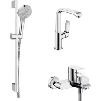 Комплект смесителей Hansgrohe Metris с душевым гарнитуром, хром (31480000, 31187000, 26275000)