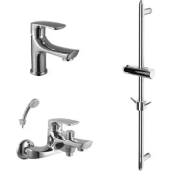 Комплект смесителей Lemark Plus Shape для раковины, ванны, душевой гарнитур, хром (LM1712C, LM1706C, LM8063C)