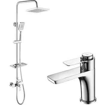 Комплект смесителей Rossinka с термостатом, верхним душем, хром (RS50-11, RS50-45)