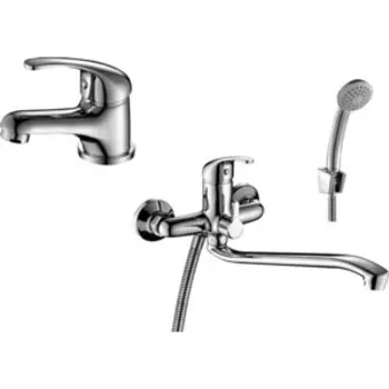 Комплект смесителей Rossinka Silvermix для раковины и ванны, с душем, хром (A35-34, A35-11)