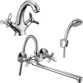 Комплект смесителей Rossinka Silvermix для раковины и ванны, с душем, хром (Q02-80, Q02-61)