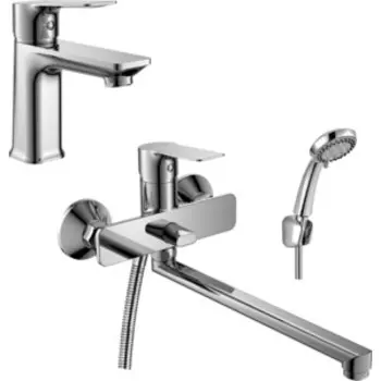 Комплект смесителей Rossinka Silvermix для раковины и ванны, с душем, хром (RS27-33, RS27-11)