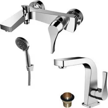 Комплект смесителей Rossinka Silvermix для раковины и ванны, с душем, хром (RS34-31, RS34-12U)