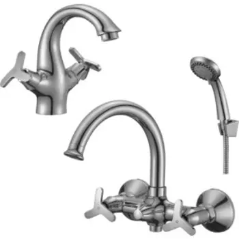 Комплект смесителей Rossinka Silvermix для раковины и ванны, с душем, хром (RS40-83, RS40-61)