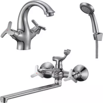 Комплект смесителей Rossinka Silvermix для раковины и ванны, с душем, хром (RS40-84, RS40-61)