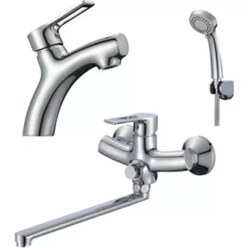 Комплект смесителей Rossinka Silvermix для раковины и ванны, с душем, хром (RS43-32, RS43-11U)