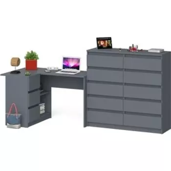 Комплект СВК Мори Стол компьютерный МС-16 левый + Комод МК1200.10, цвет графит