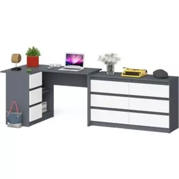 Комплект СВК Мори Стол компьютерный МС-16 левый + Комод МК1200.6, цвет графит/белый