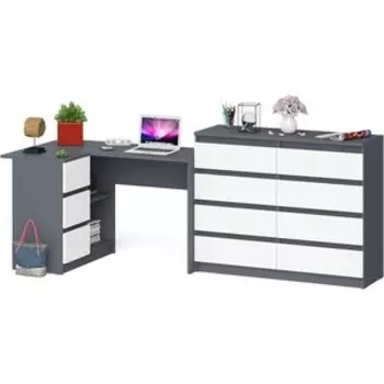 Комплект СВК Мори Стол компьютерный МС-16 левый + Комод МК1200.8, цвет графит/белый