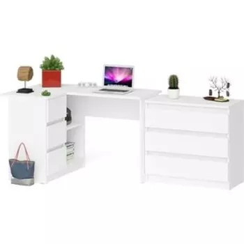 Комплект СВК Мори Стол компьютерный МС-16 левый + Комод МК800.1, цвет белый
