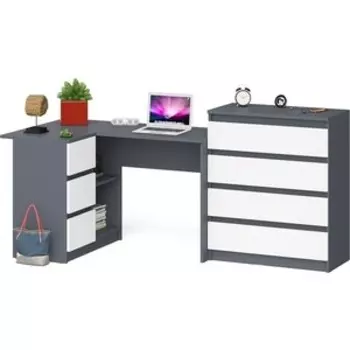 Комплект СВК Мори Стол компьютерный МС-16 левый + Комод МК800.4, цвет графит/белый
