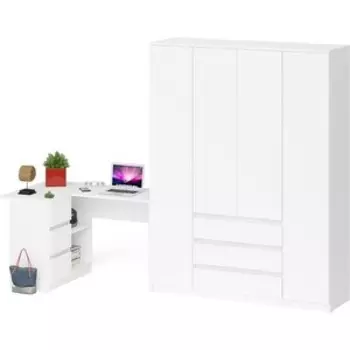 Комплект СВК Мори Стол компьютерный МС-16 левый + Шкаф МШ1600.1, цвет белый