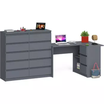Комплект СВК Мори Стол компьютерный МС-16 правый + Комод МК1200.10, цвет графит