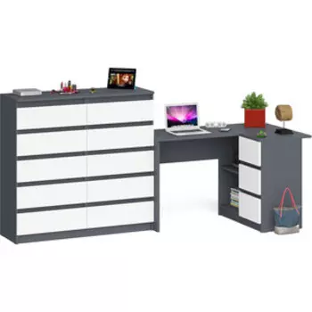 Комплект СВК Мори Стол компьютерный МС-16 правый + Комод МК1200.10, цвет графит/белый