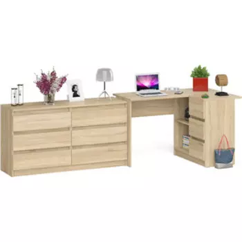 Комплект СВК Мори Стол компьютерный МС-16 правый + Комод МК1380.6, цвет дуб сонома