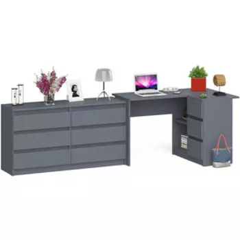 Комплект СВК Мори Стол компьютерный МС-16 правый + Комод МК1380.6, цвет графит